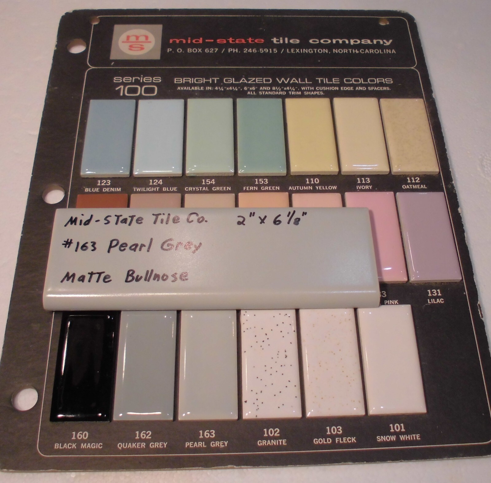 1 pc. Vintage Matte *Pearl Gray* 2” X 6-1/8” Surface Bullnose Ceramic Tile, NEW