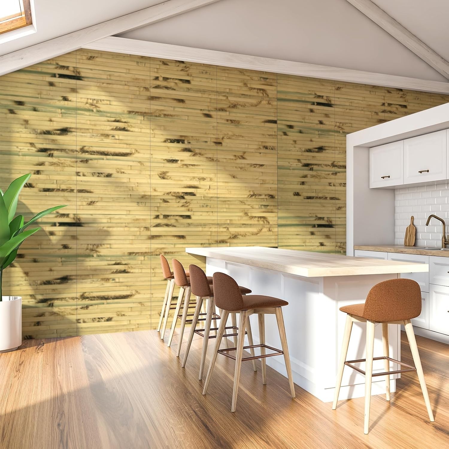 Natural Bamboo Wall Panel for Interior Wall Decor, Renewable Pole Wrap Wainsc…