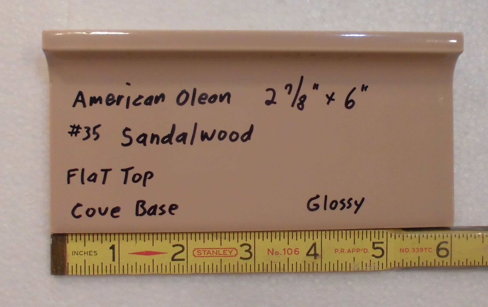 1 pc. Medium Brown: Flat Top; base/cove Ceramic Tile; 6″ X 2-7/8″ American Olean
