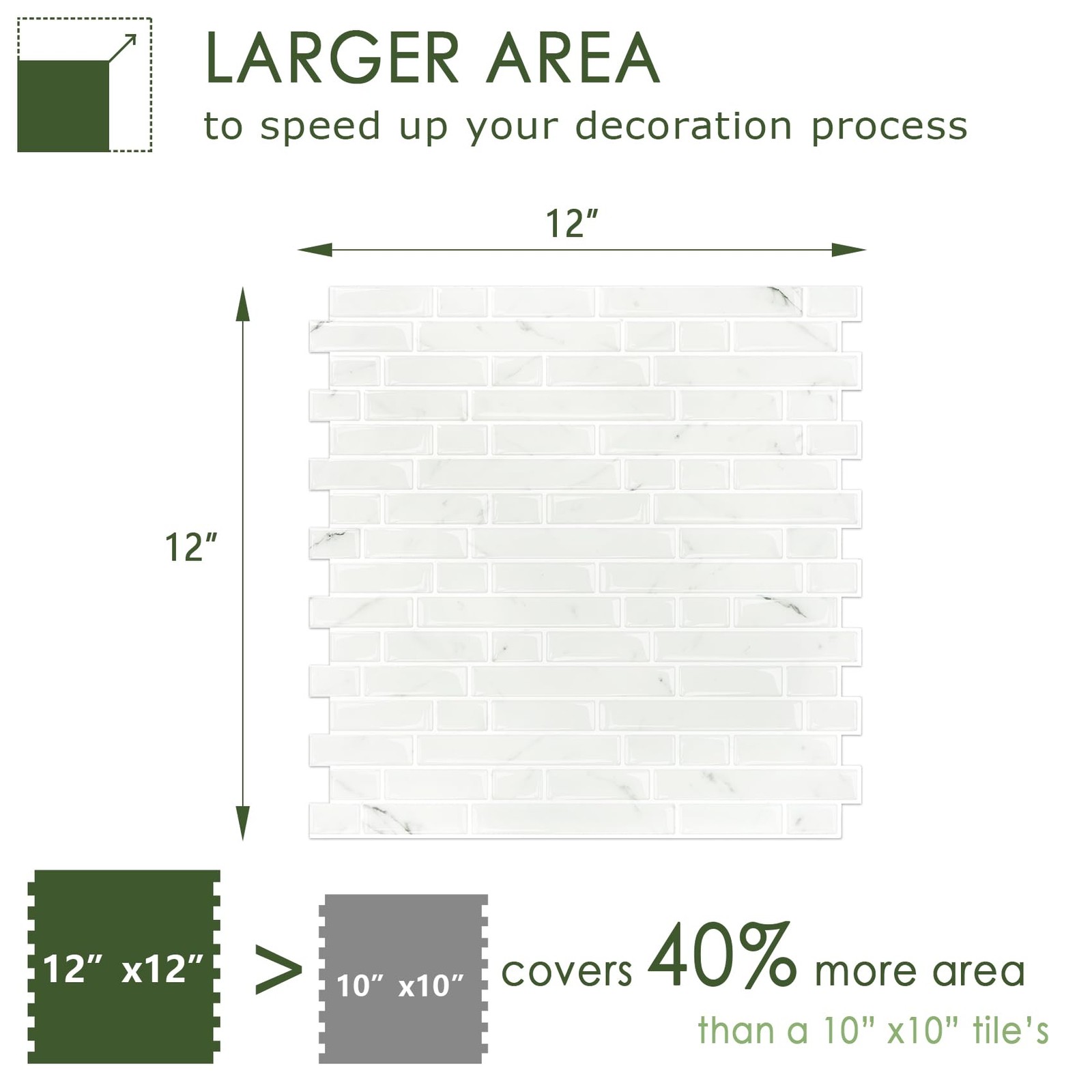 10-Sheet White Marble Look Peel & Stick Backsplash, 12”X12” Stick on Wall Til…
