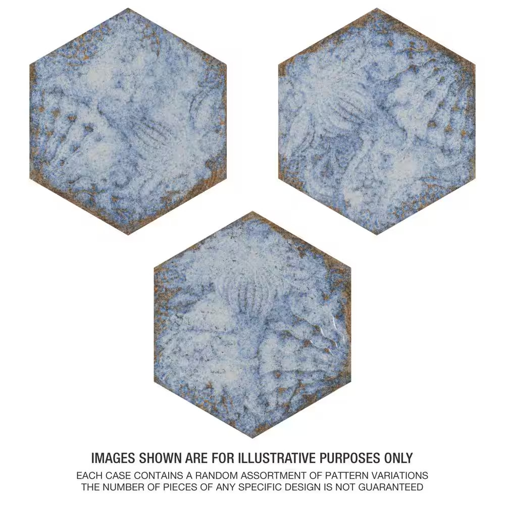 Gaudi React Hex Marina 8-5/8 In. X 9-7/8 In. Porcelain Floor and Wall Tile (11.5