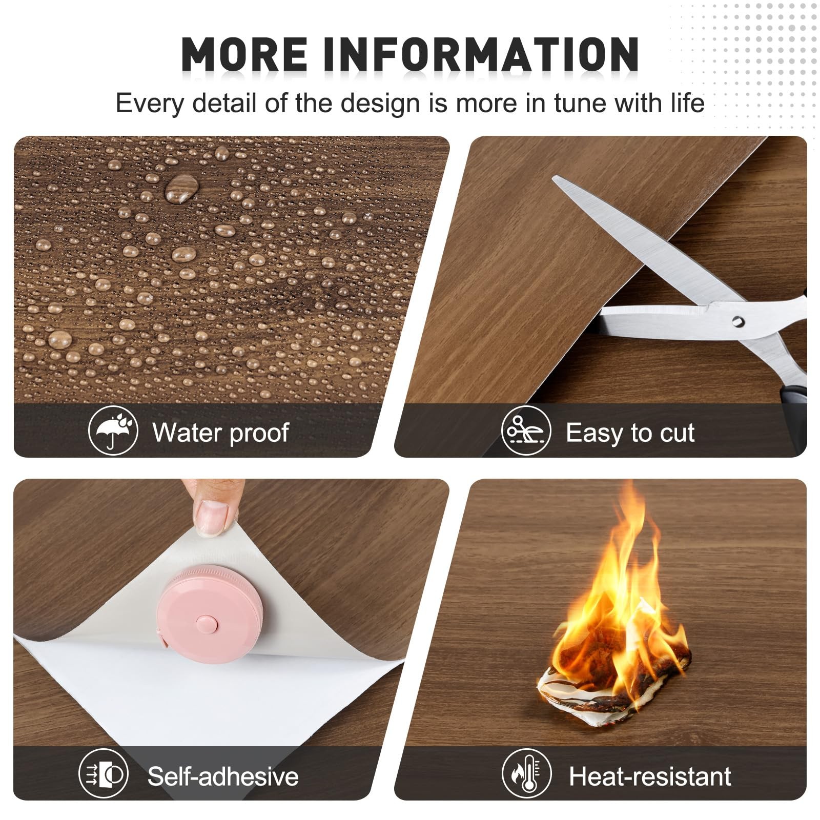 Wood Grain Peel and Stick Floor Tiles 11.8″ x 118″ Roll, Self Adhesive Vinyl …