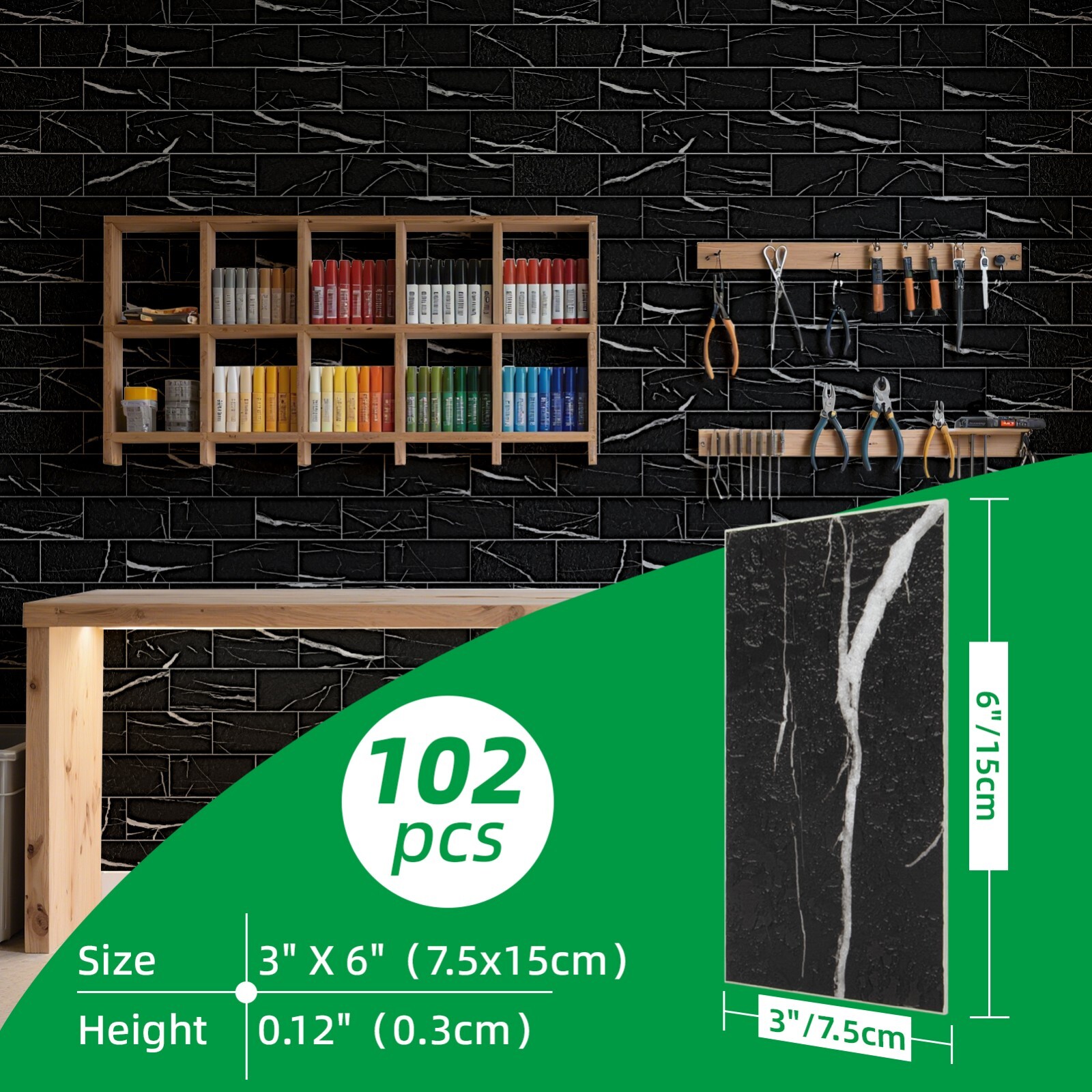 Art3d 102pcs Peel&Stick Wall Tiles, each 3″x6″