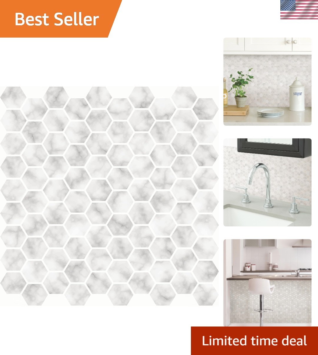 Gorgeous Marble-Look Hexagon Peel & Stick Tiles – Perfect for Kitchen Makeovers