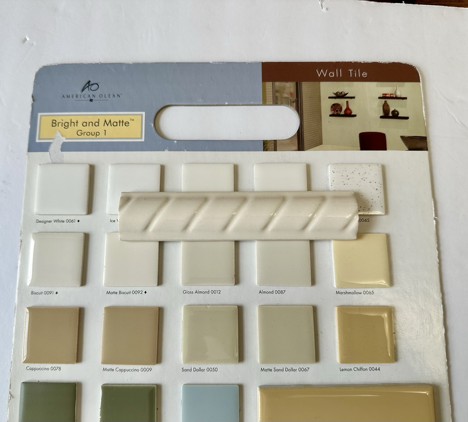 1 pc. Gloss Almond Ceramic Tile: Pencil – Liner – Sizzle: 6″ X 1-1/4″ Rope