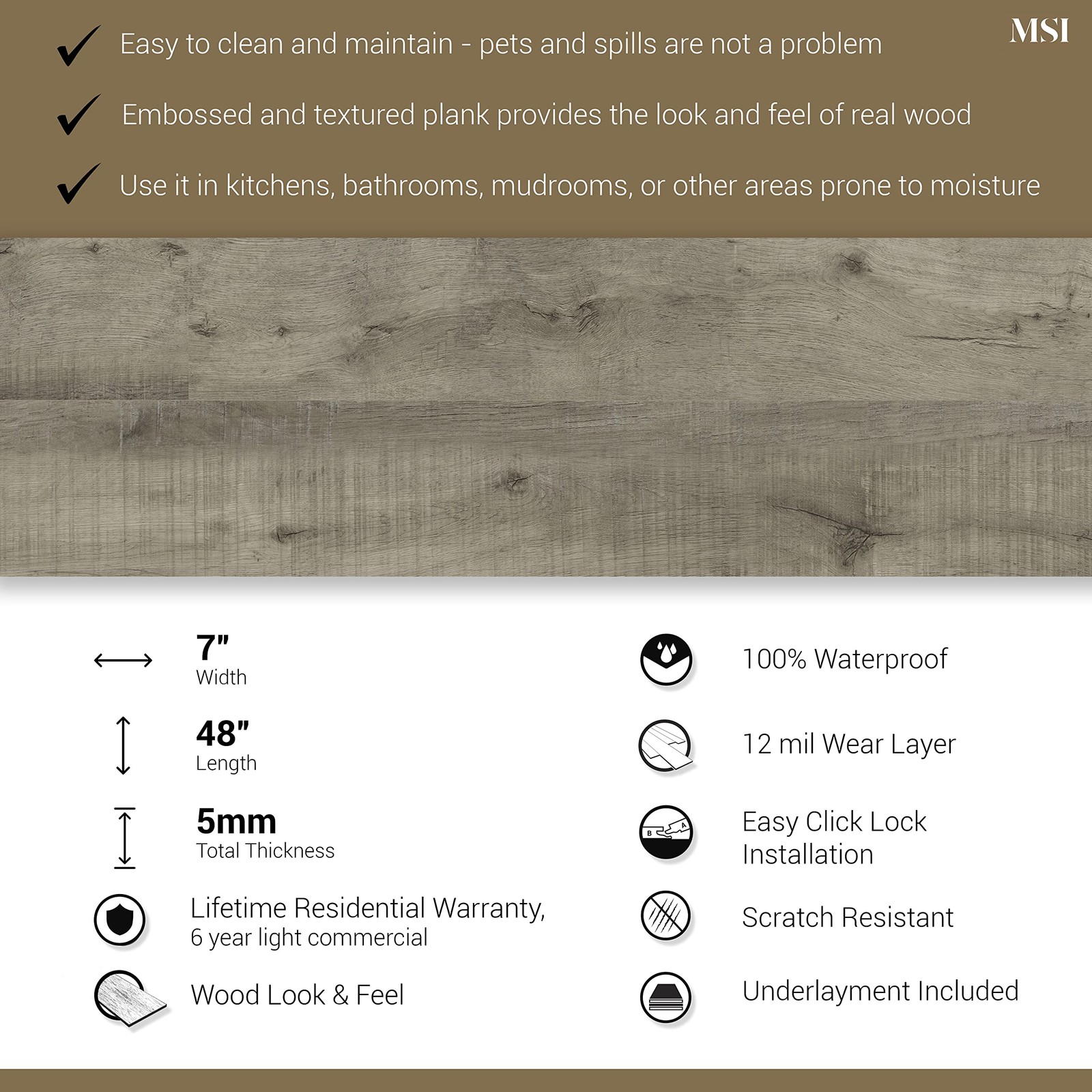 Msi Mckenna 7 In. X 48 In. Luxury Vinyl Flooring Rigid Core Planks Lvt Tile