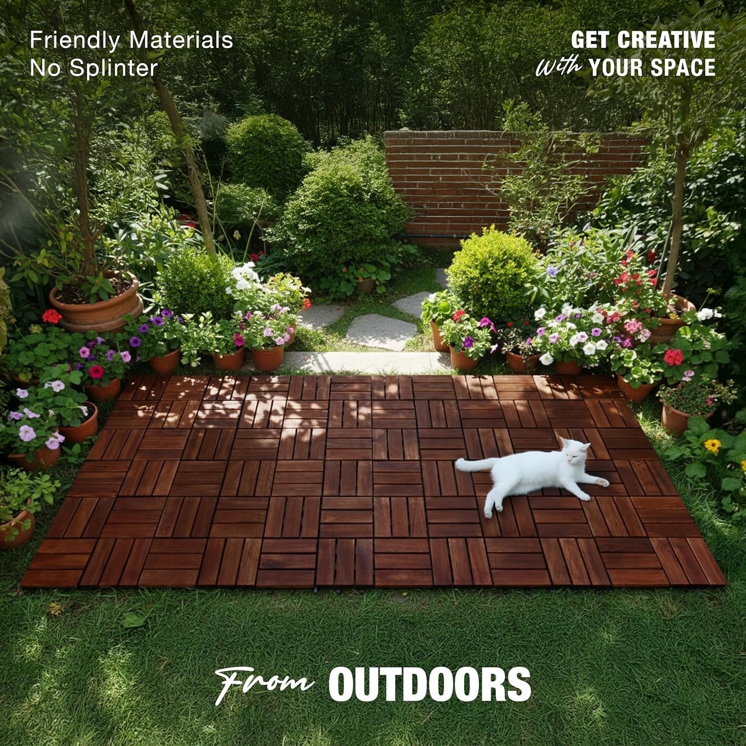 Acacia Wood Interlocking Deck Tiles, 9 Pc, 12″ x 12″ x 0.9″, Dark Brown