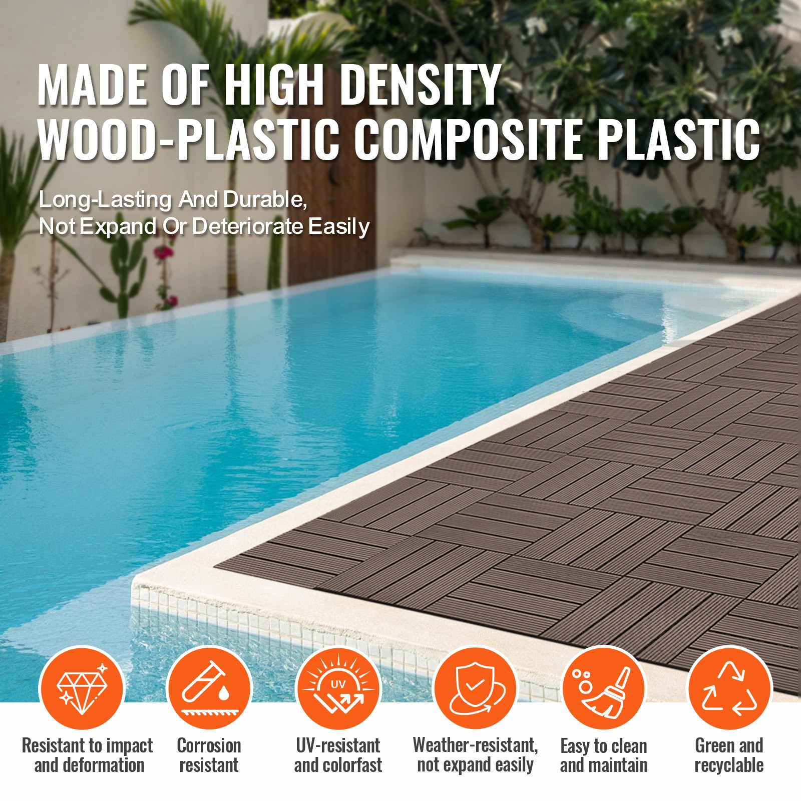 Uimoso Interlocking Plastic Wood Deck Tiles,27-Pack,12″x12″,Waterproof for Porch