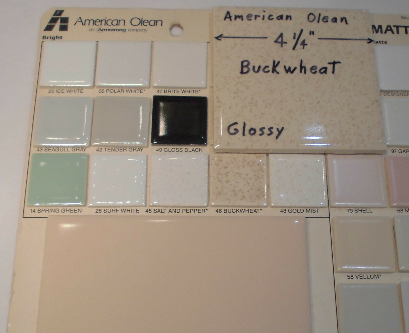 1 pc. Vintage *Buckwheat* Glossy Ceramic Tile #46 by American Olean 4-1/4″ NOS