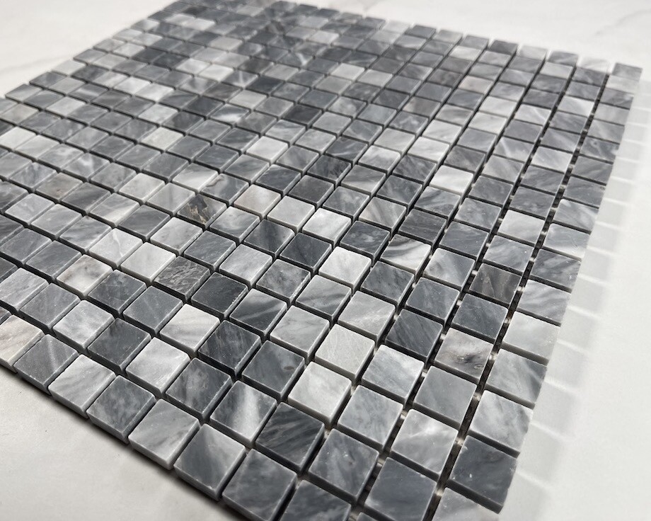 K22XH Bardiglio Gray Marble Square Mosaic Tile Honed 5/8×5/8 Grid