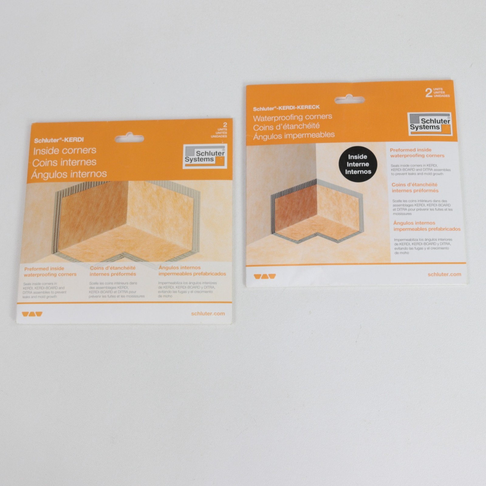 Lot of 2 Packs of Schlüter-Kerdi KERECK/FI2 Water Proofing Corners, New/Sealed