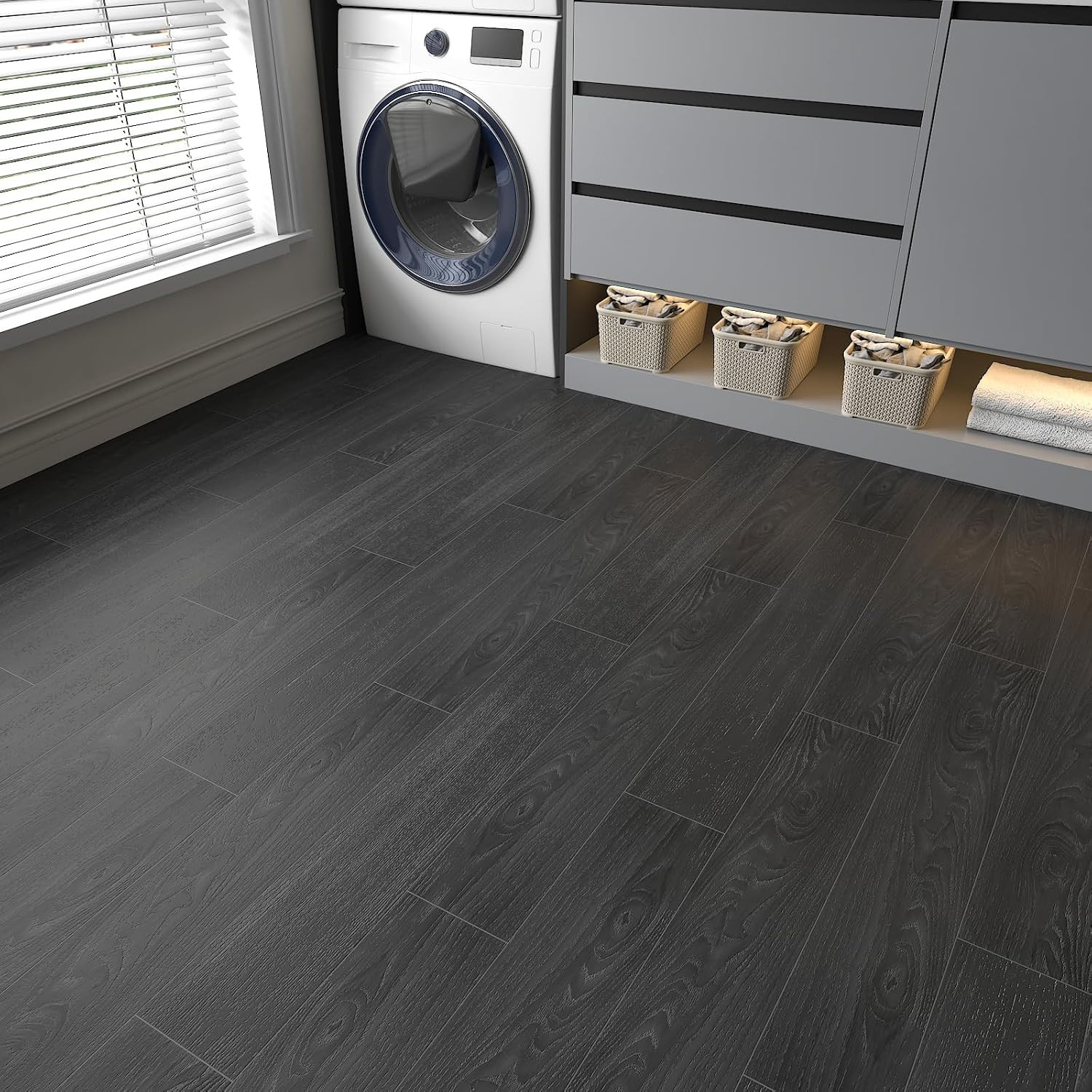 6”X36” Oak Wood Vinyl Flooring Planks Black Peel and Stick Floor Tiles