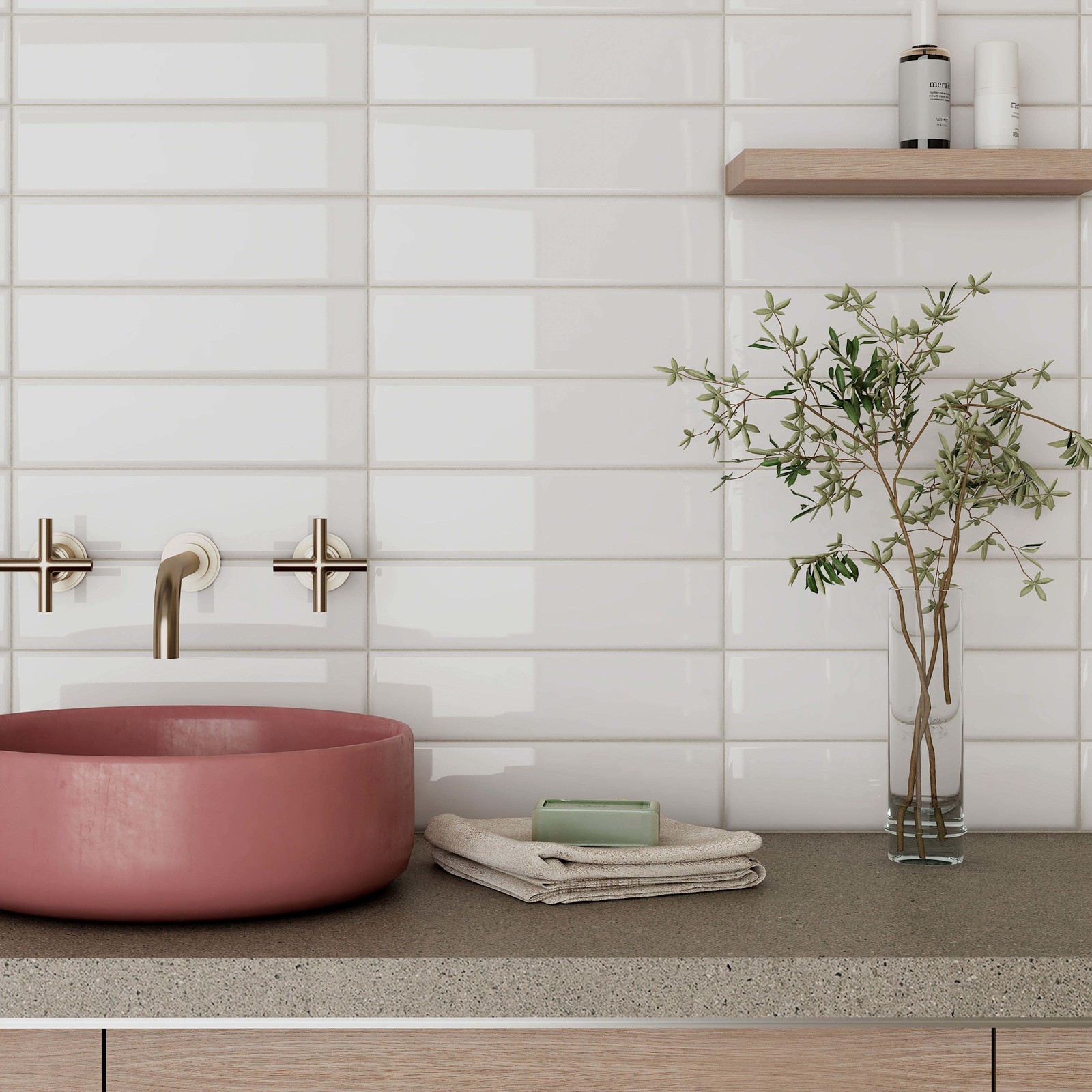Cruz Bay Studio MKT61 City – 3″ x 12″ Brick Wall Tile – Glossy – White