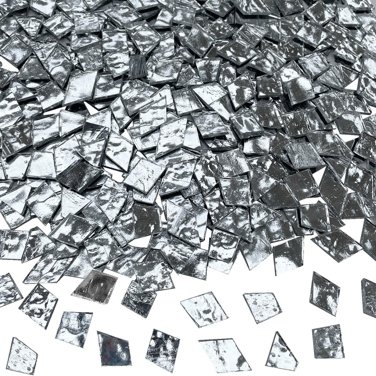 LITMIND 1.1LB Shiny Silver Irregular Glass Mosaic Tiles with Black Backing – …