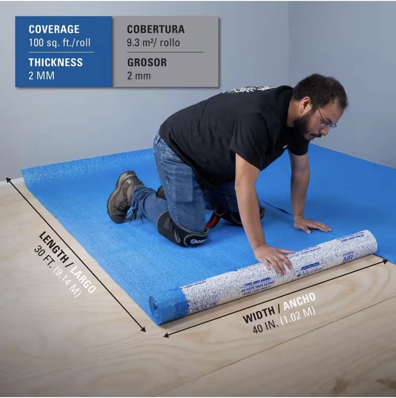 Airguard 100 Sq. Ft. 40 In. X 30 Ft. X 2 Mm 5-In-1 Underlayment with Microban fo