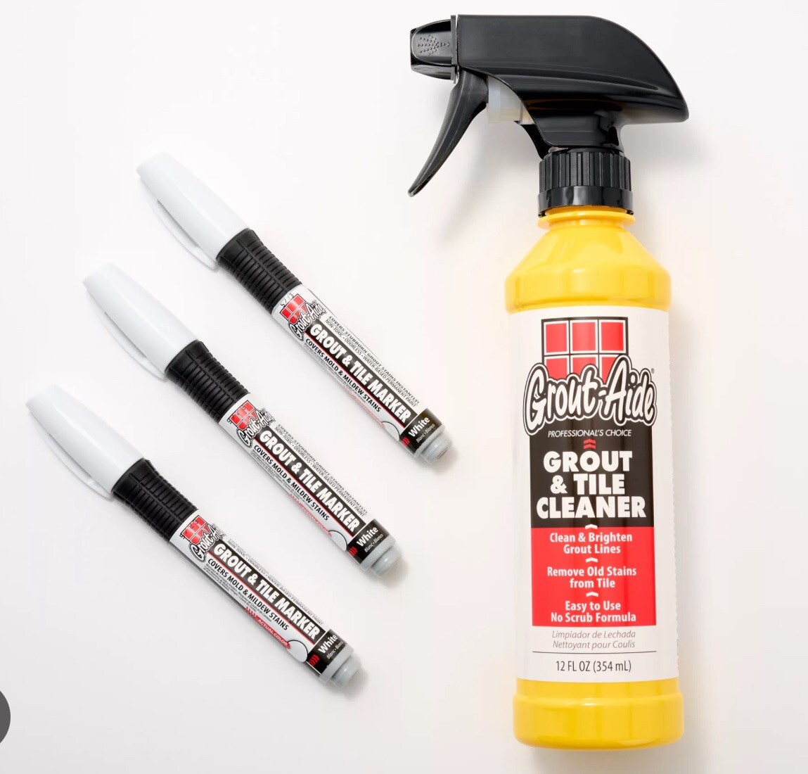 Grout Aide Clean & Refresh Grout Renewal Kit With 3 Markers Pearl Grey New