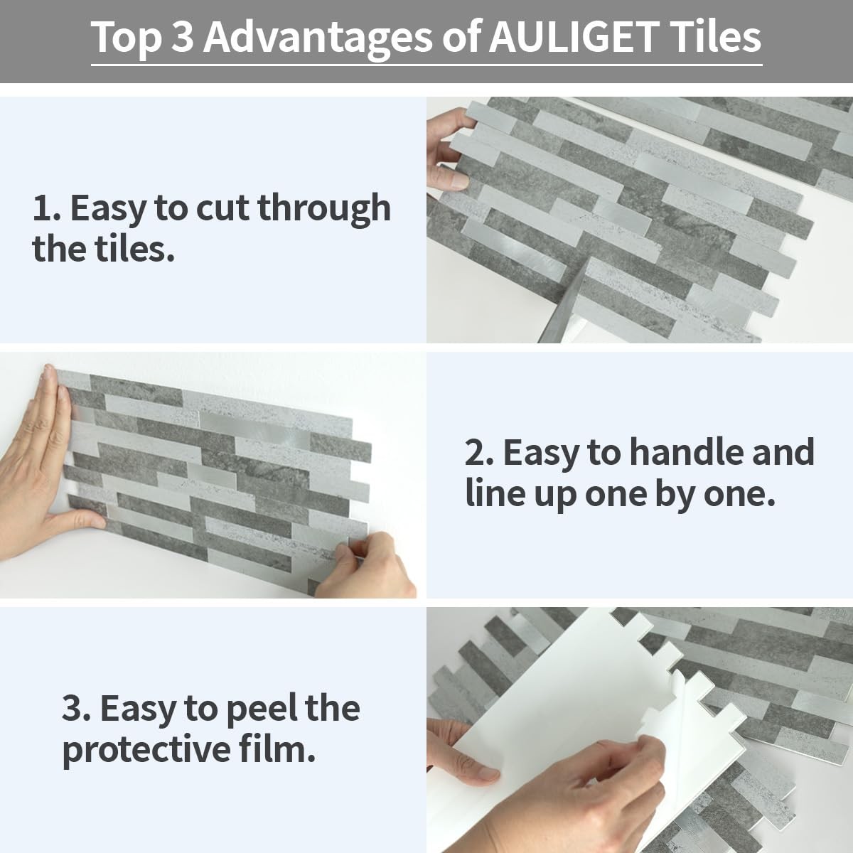 AULIGET 20 Sheets Faux Stone Peel and Stick Backsplash, Grey Slate Look PVC W…