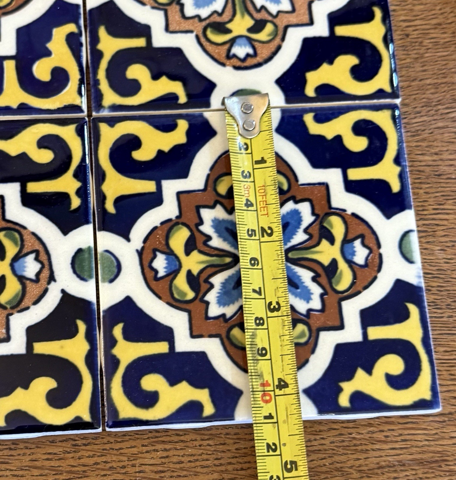 8 Pc’s Of Dal Tile 4 1/4” Multi-colored Pattern Tile Glossy Finish Blue Yellow