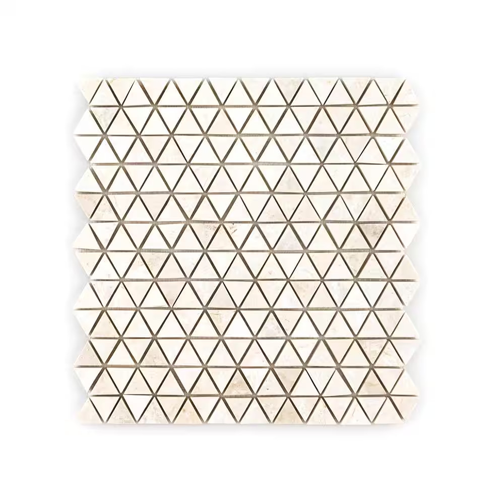 Cavern Vanilla Cream 11 In. X 10.875 In. Triangle Honed Marble Wall and Floor Mo