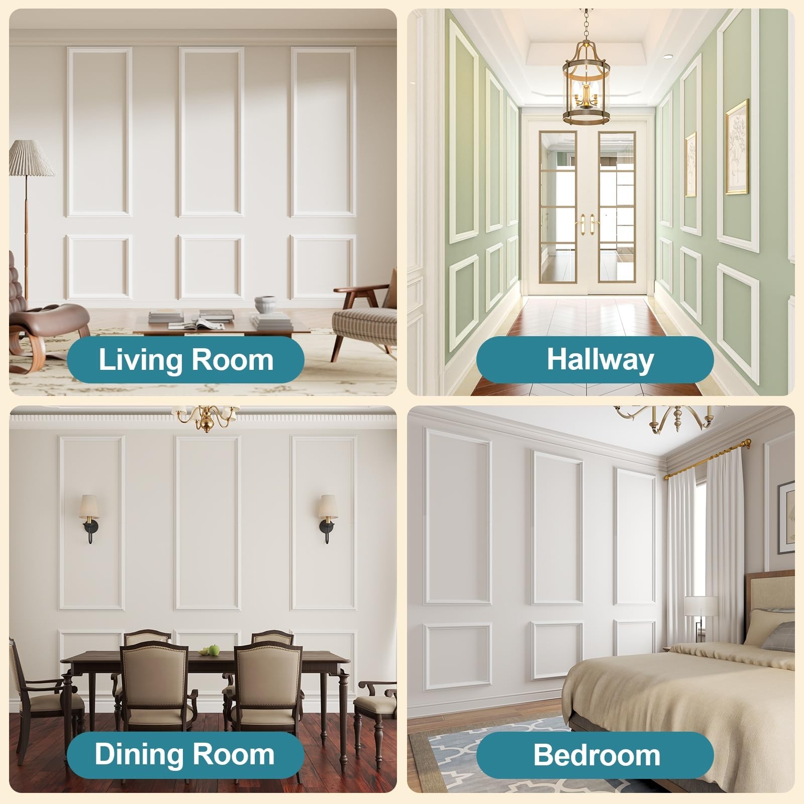 Precut Wainscoting Panels – Paintable Wall Molding Kit for Living Room & Kitchen