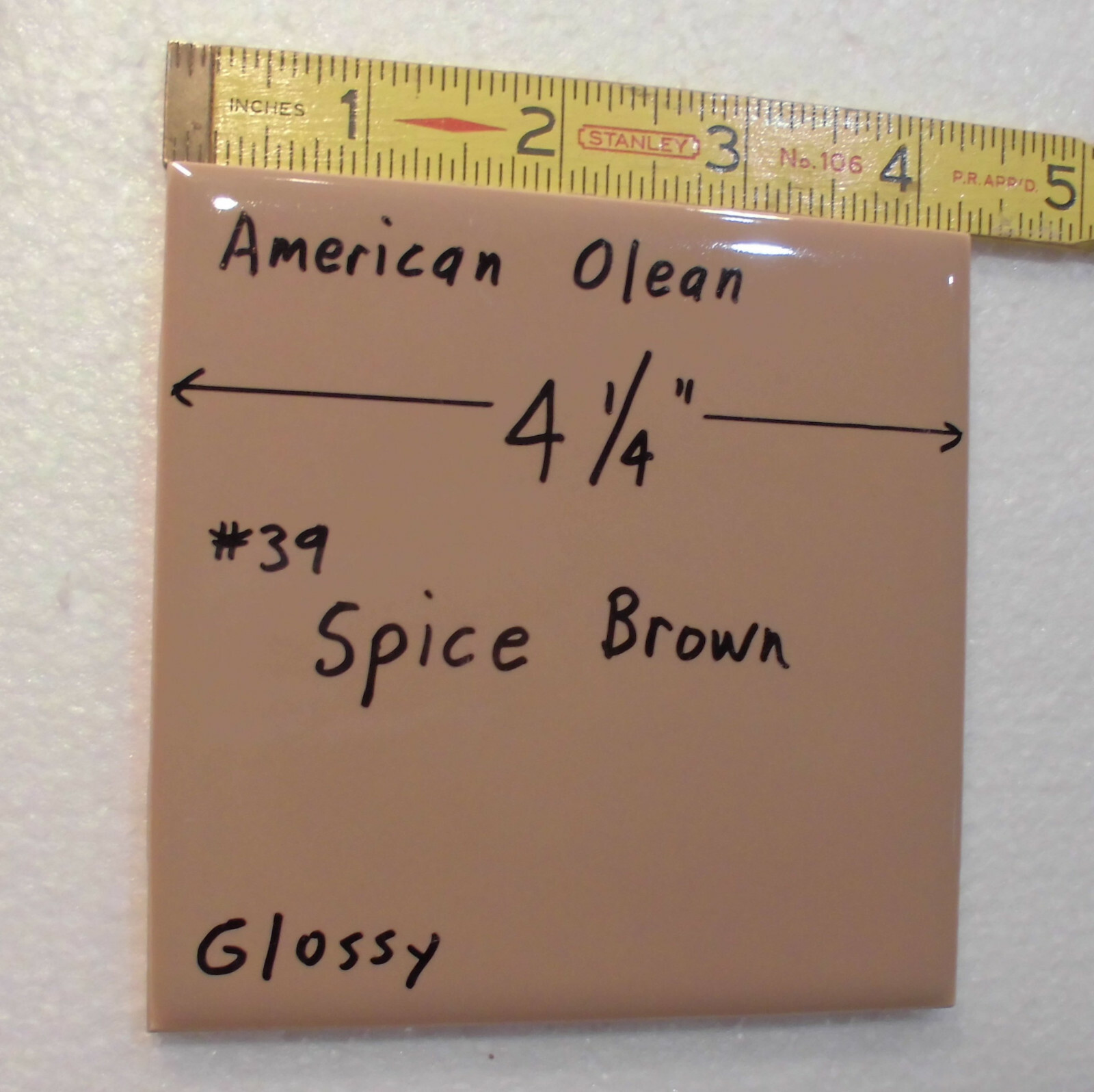 1 pc. Vintage *Spice Brown* Glossy Ceramic Tile; American Olean 4-1/4″ NOS