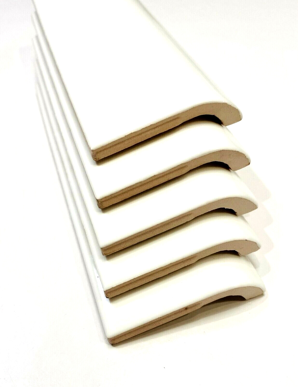 Bright White Arctic 2×6 in Ceramic Tile Mud Cap Bullnose Trim Edge (Box 5 Piece)