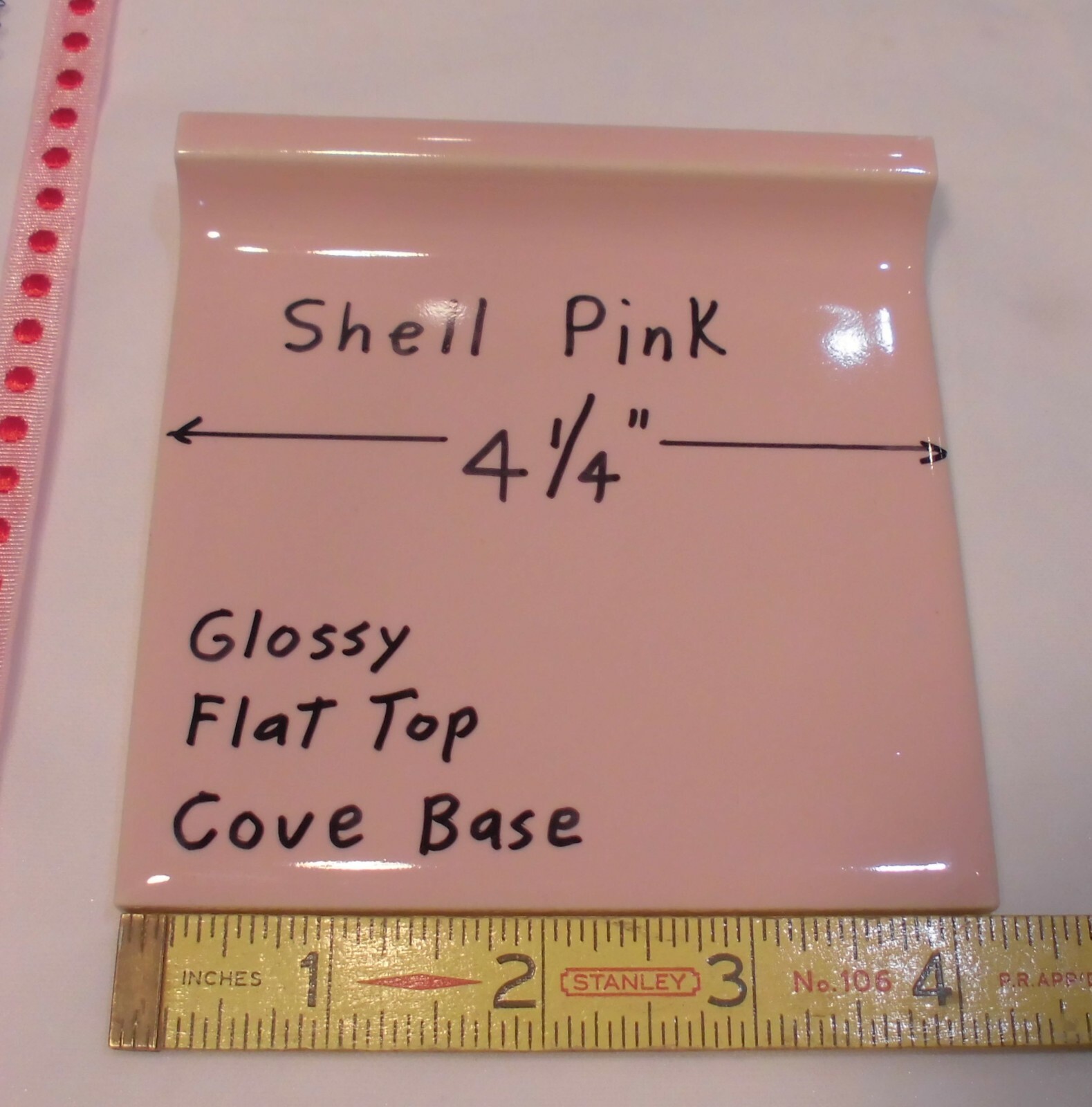 1 pc. Ceramic Cove-Base Tile *Shell Pink* 4-1/4″ Matches Robertson & Romany Co.