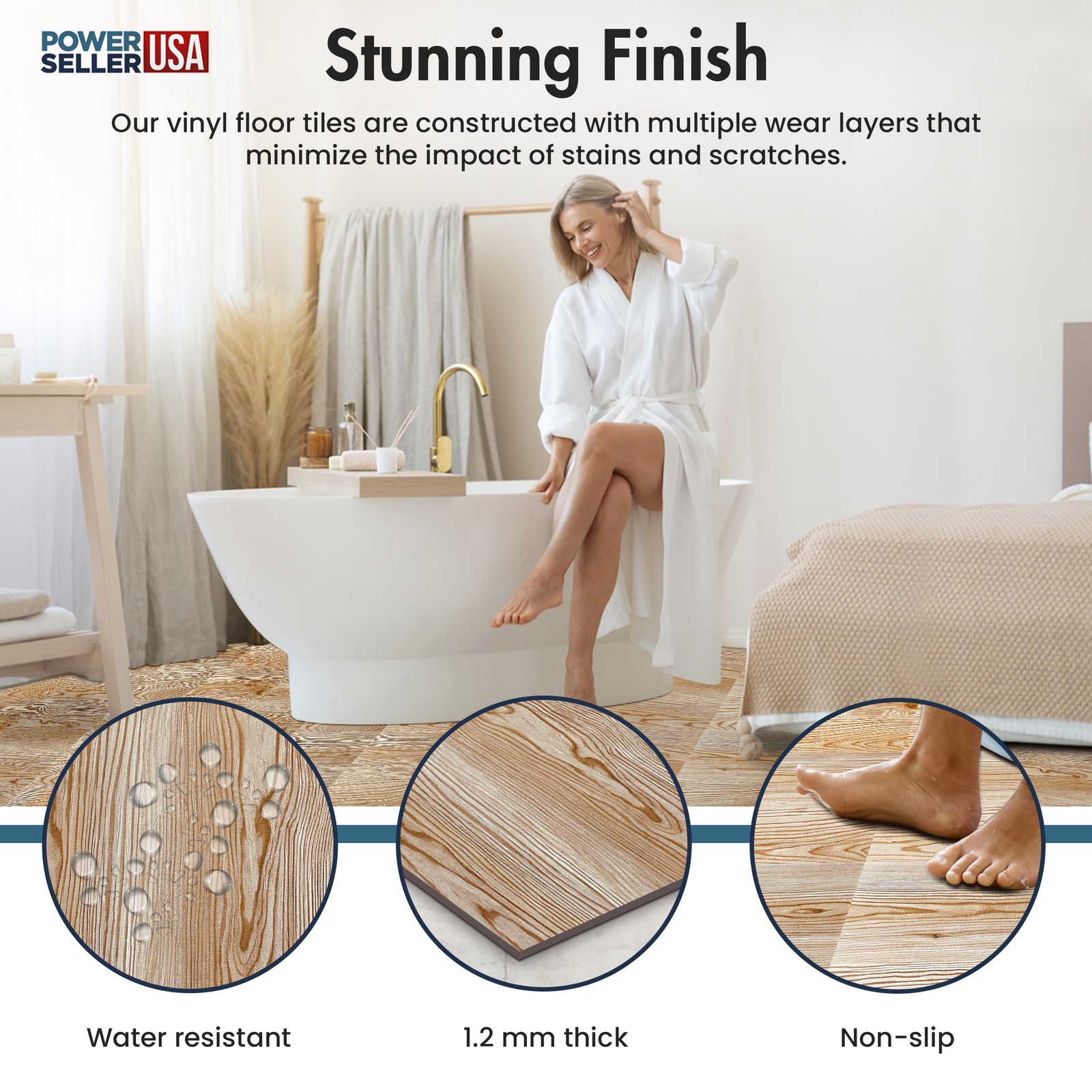PowerSellerUSA Vinyl Self Adhesive Floor Tiles 20 PCS 12″ x 12″, Wood Grain