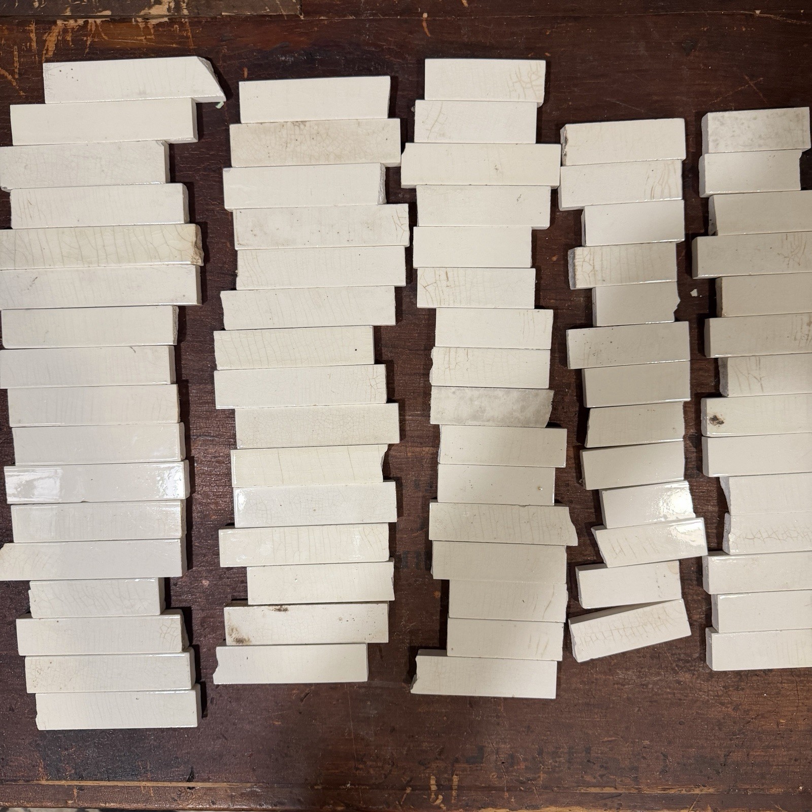 70+ Antique Trent Tile Co White Ceramic Liners – 1×4″ Pencil Tile – Salvaged