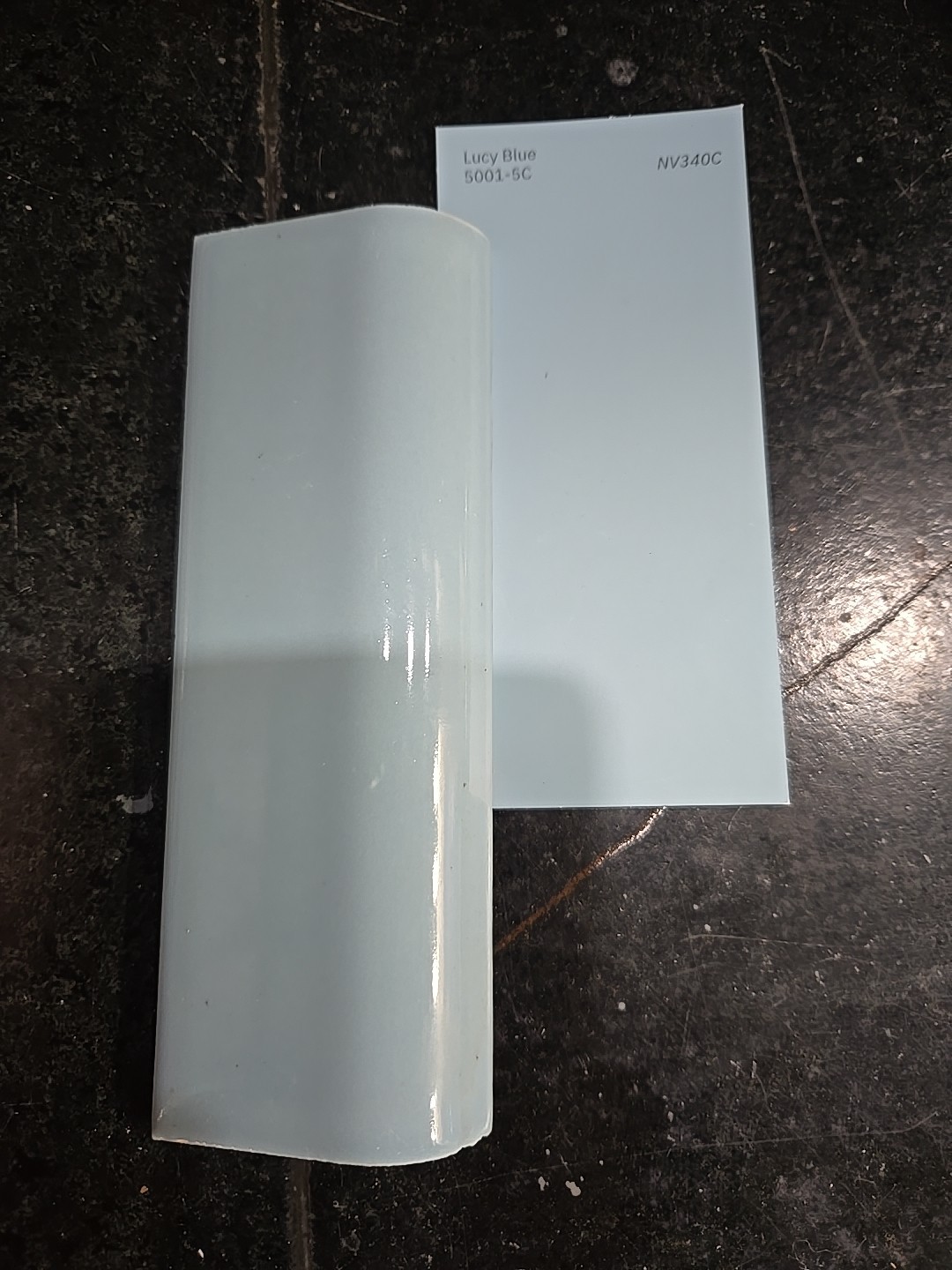 Vintage 6 1/8″ X 2 1/16″ NOS Curved Bullnose Trim Blue Tile