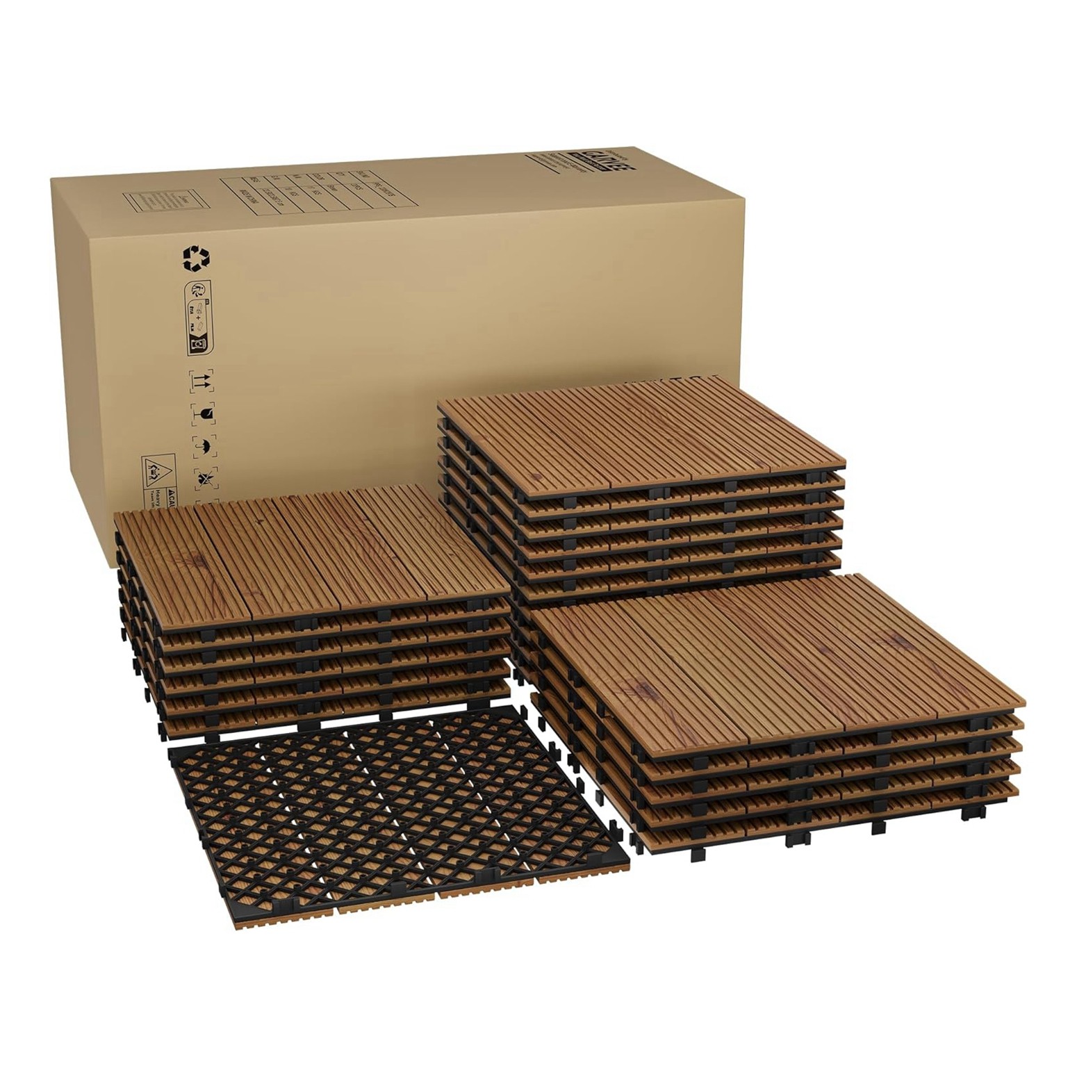 GRAVEE 22Pcs Acacia Wood Deck Tile 12″x12″ Outdoor Indoor Interlocking Flooring