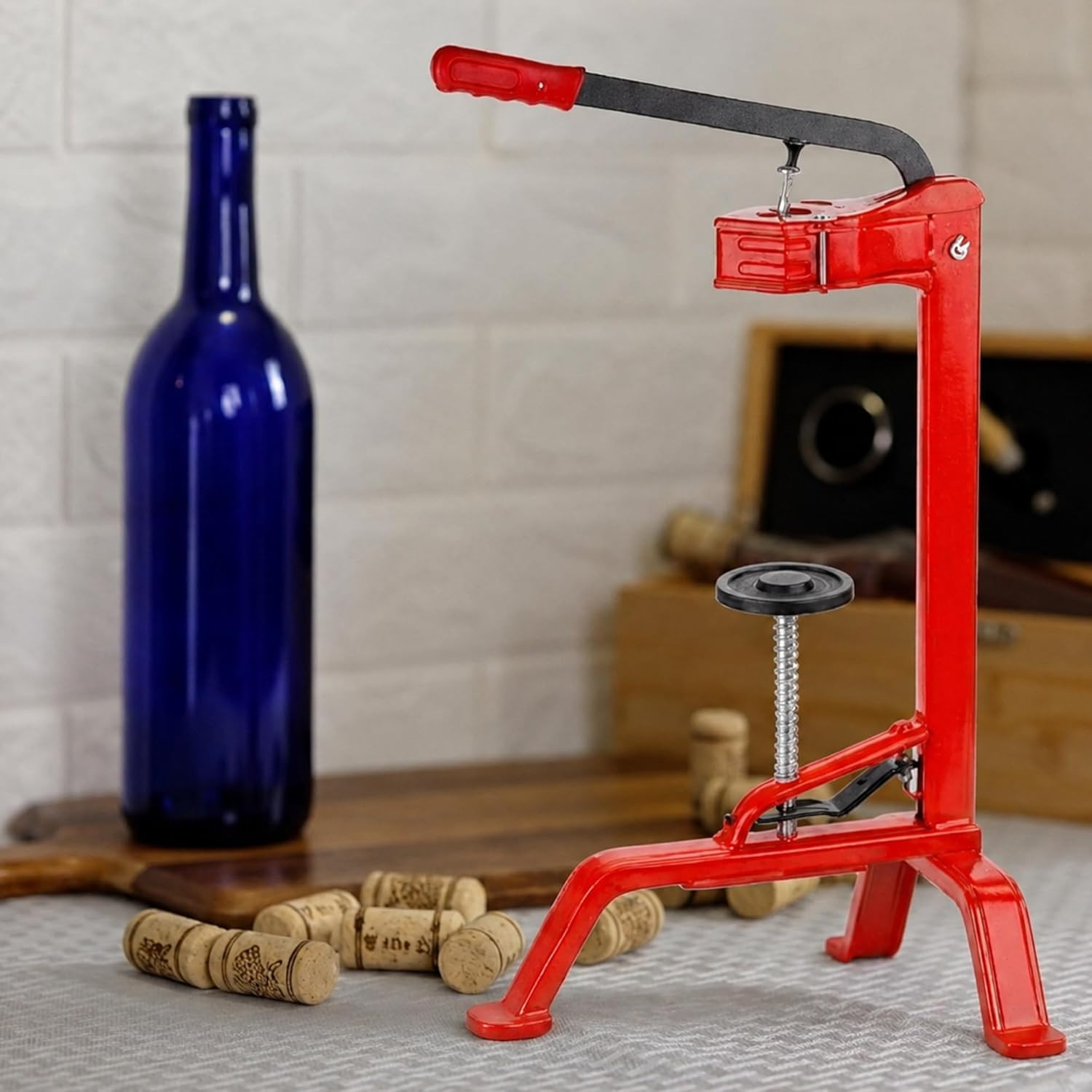 Portuguese Floor Corker with 30 #8 Corks – Wine Bottle Corker with Adjustable Pl