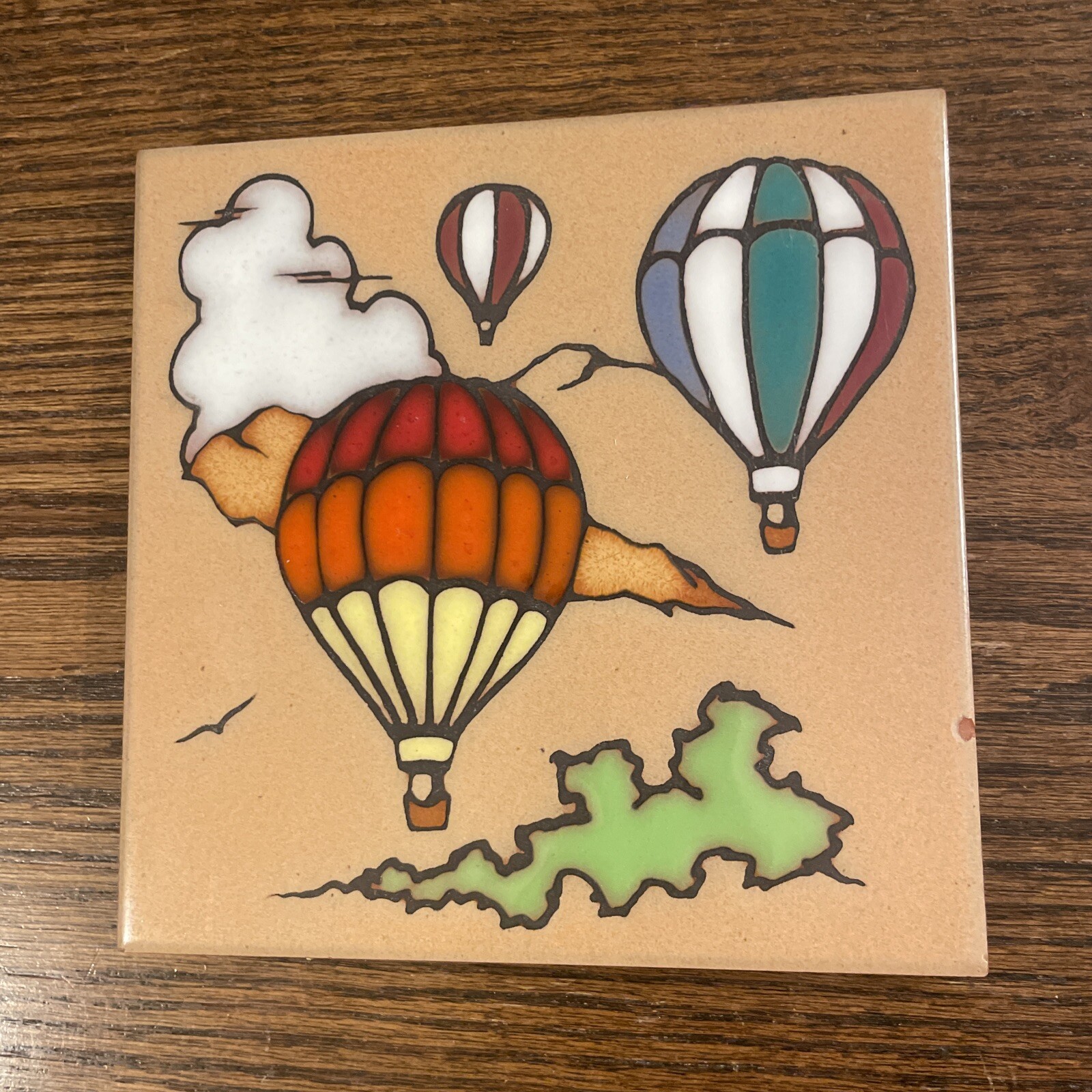 Art Tile Hot Plate Hot Air Balloon Colorful Made In Italy 6×6 Ceramic