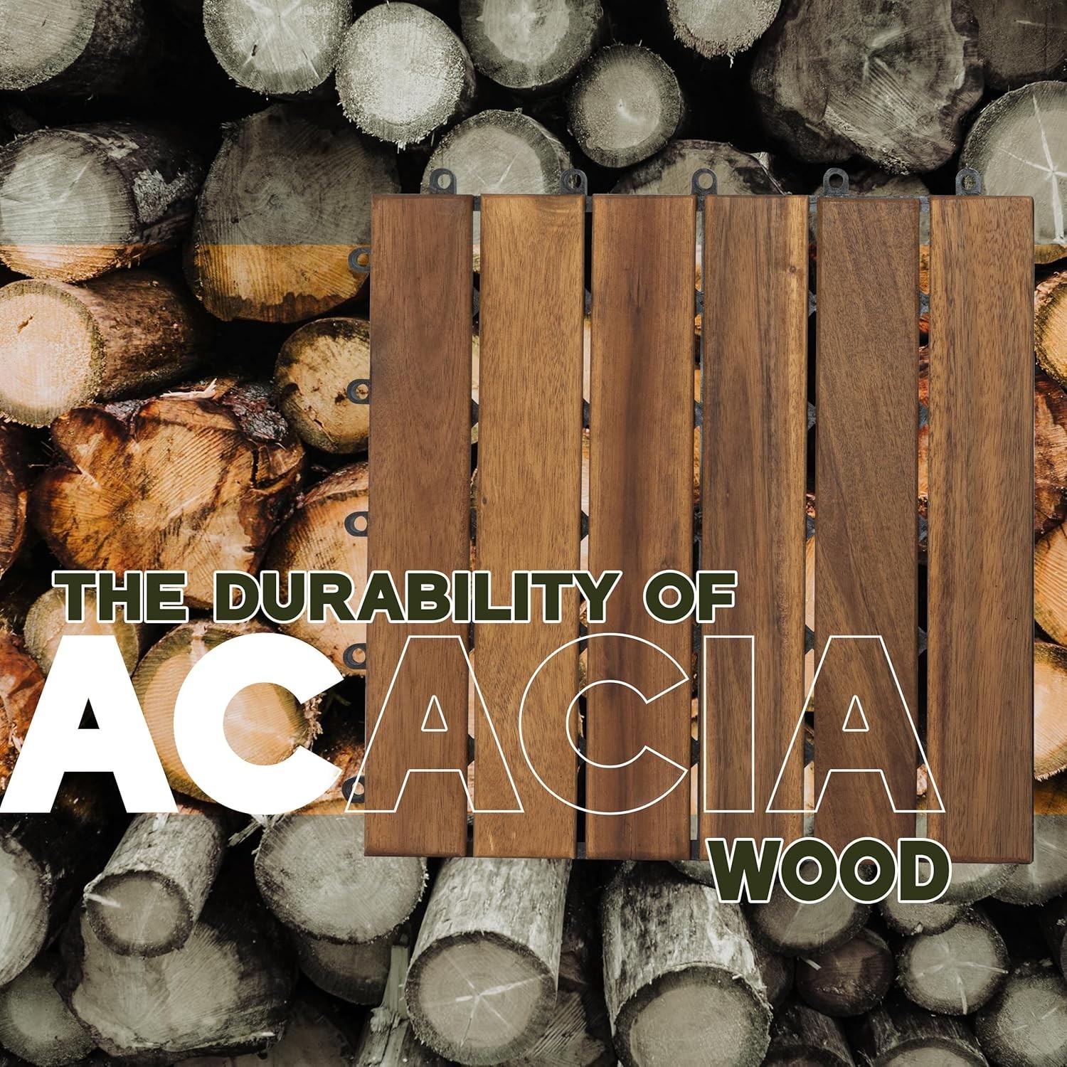 Natural 12×12 Interlocking Acacia Wood Deck Tiles – Anti-Slip for Pools & Patios