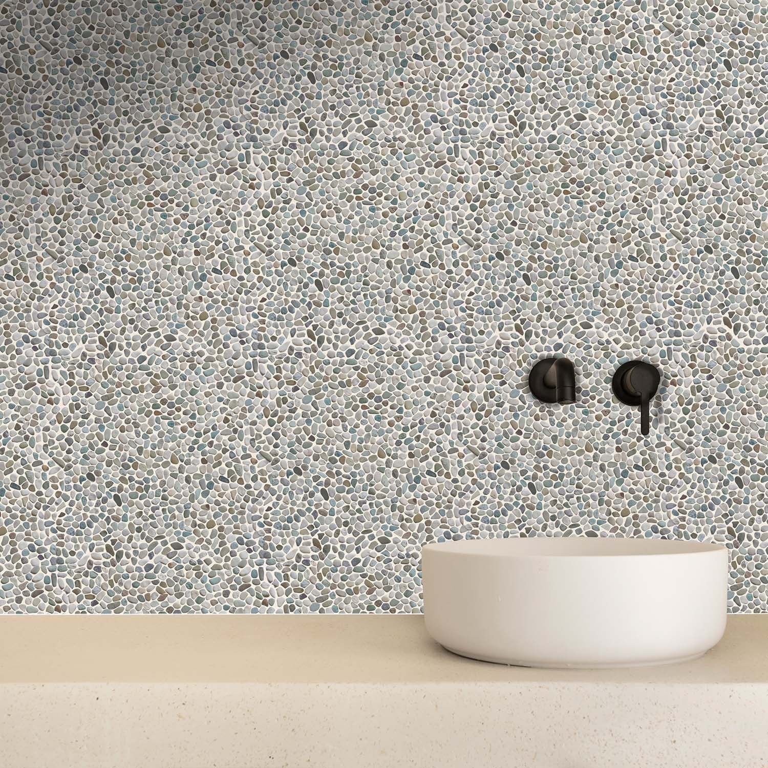 Mini White Green Pebble Natural Stone Mosaic Wall & Floor Tile ($10.27/SqFt)