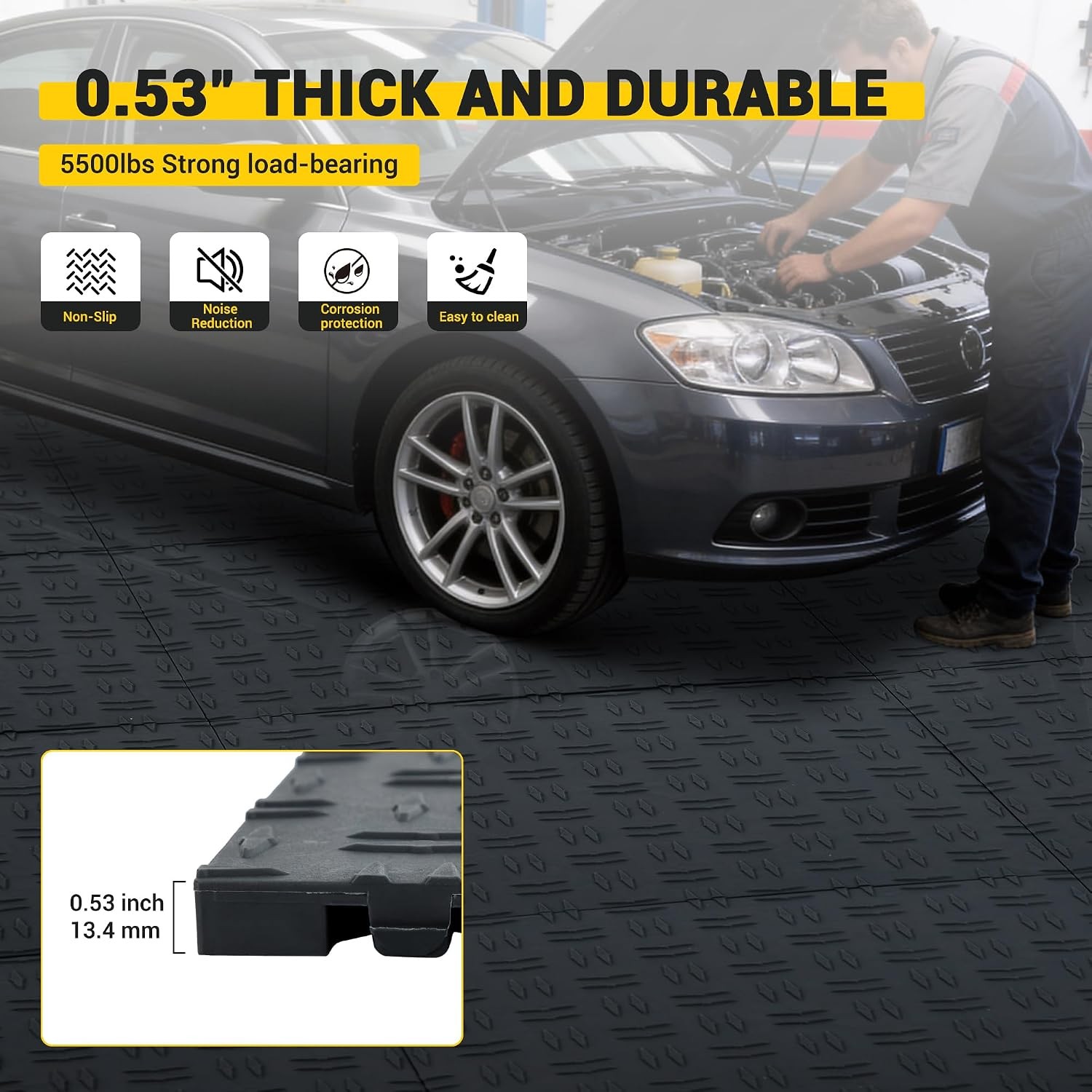 50/100 Pack Interlocking Garage Floor Tiles 12×12 Heavy Duty PVC Nonslip Diamond