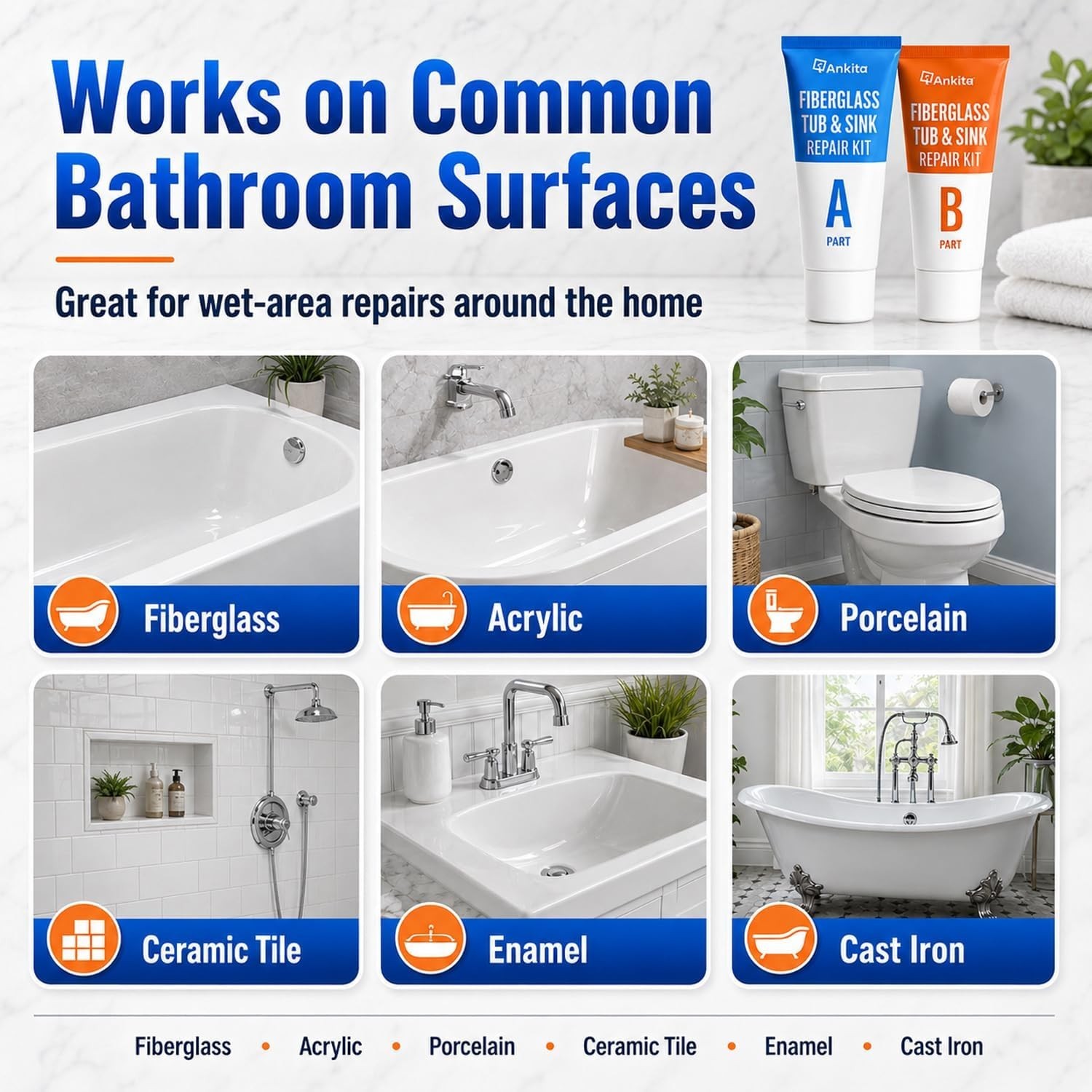 Tub Repair Kit White, Tub Chip and Bathtub Repair Kit for Enamel, Fiberglass,…