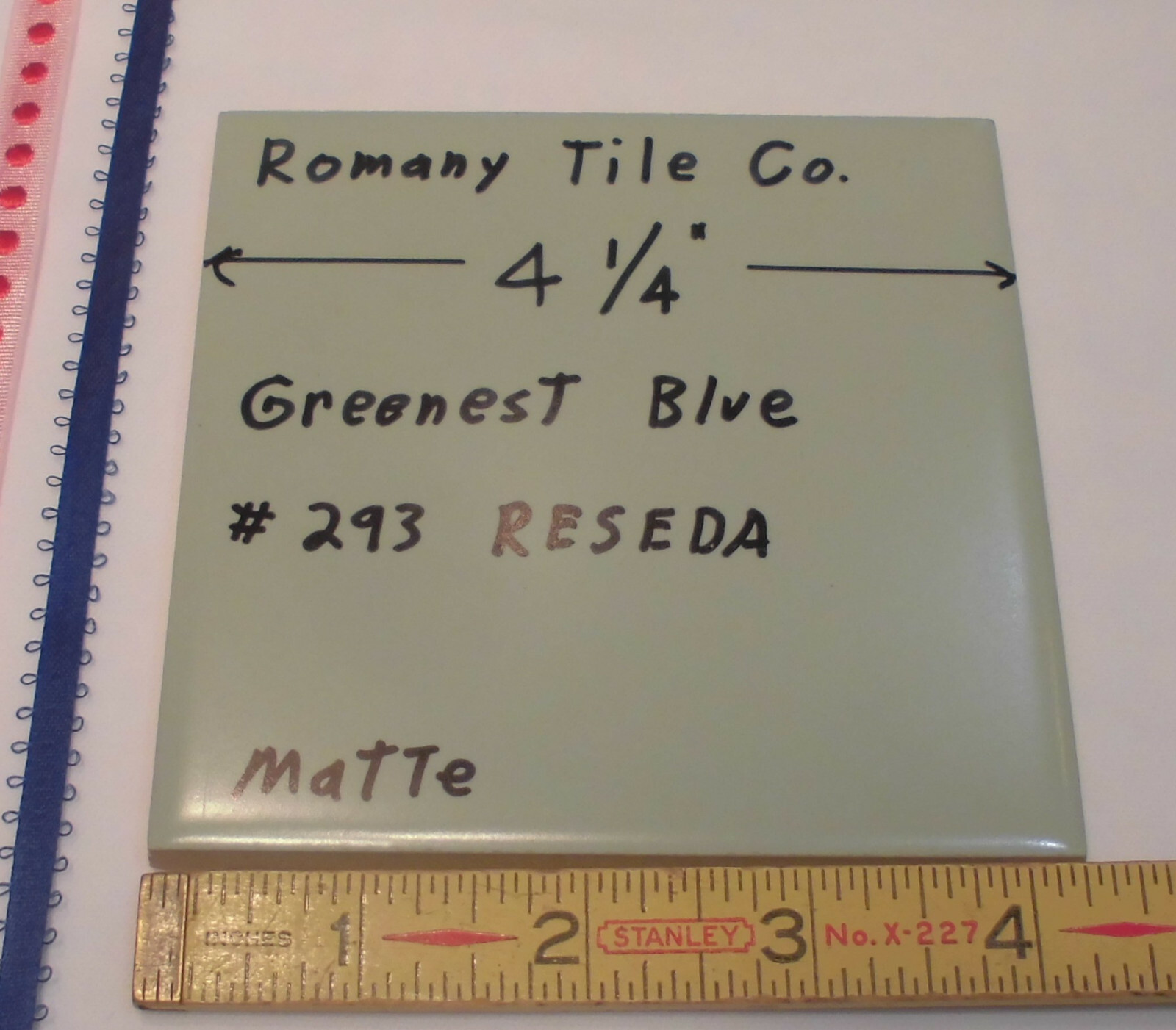1 pcs. Vintage *Greenest Blue* Ceramic Tile…4-1/4″ Matte Finish by Romany NOS