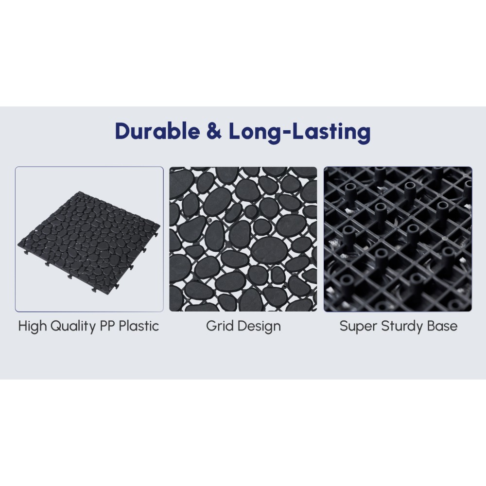 60Pcs 12 x 12 Inch Black Interlocking Deck Tiles Plastic Anti-slip Bathroom