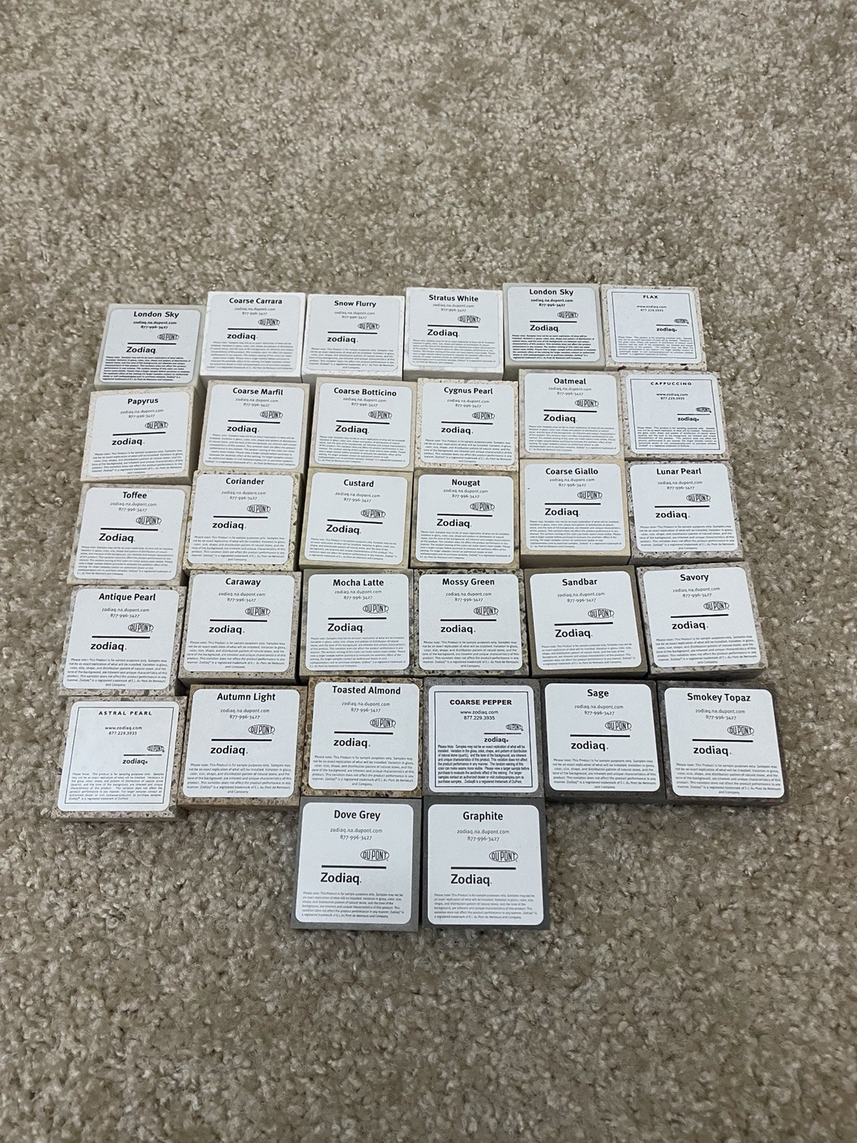 DuPont Zodiaq Quartz 32 Pc 2×2 Countertop Tile Sample Lot Quartz Swatches Corian