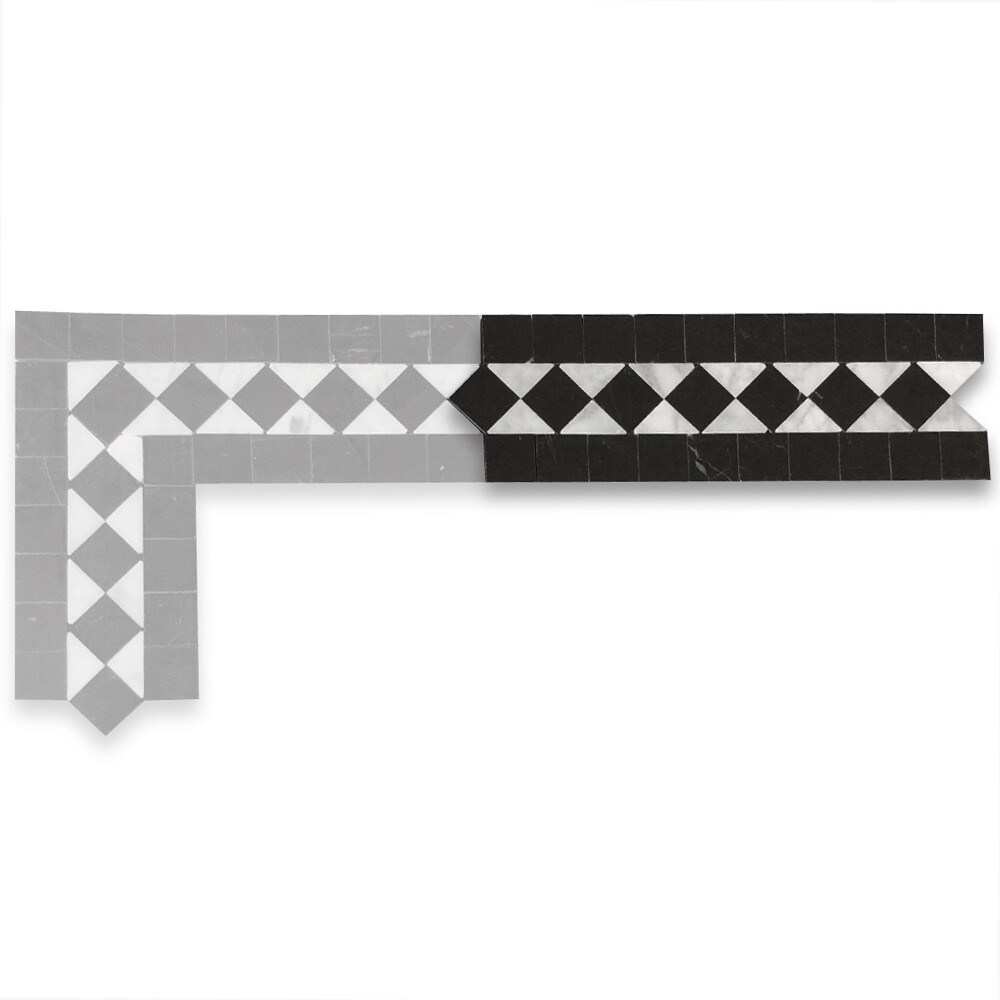 C861BXP White Carrara Marble Classic Diamond Mosaic Border Listello Tile