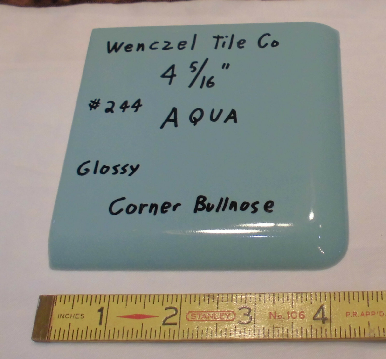 1 pc. Corner Bullnose *Blue- Aqua* Glossy Ceramic Tile by Wenczel Tile 4-5/16″