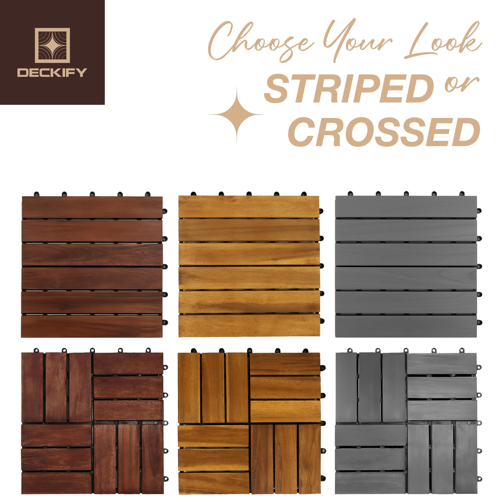 9Pcs Acacia Wood Interlocking Patio Deck Tiles, 12 x 12 x 0.9 Inch Outdoor Fl…