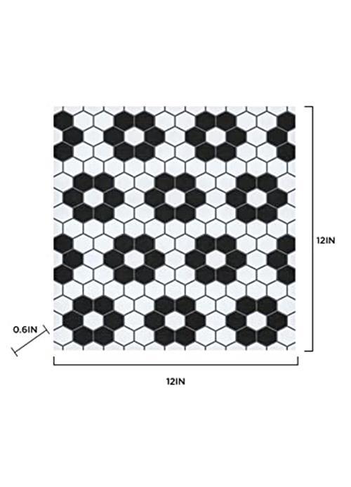 Floral Peel & Stick Floor Tiles, Black and White Geometric Water Resistant