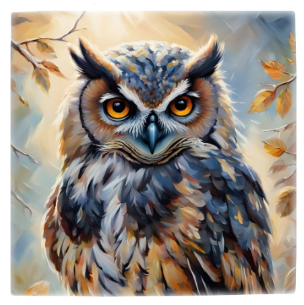 Owl Ceramic Tile bird 4.25×4.25, 6×6 or 8×8 inches Printed in USA