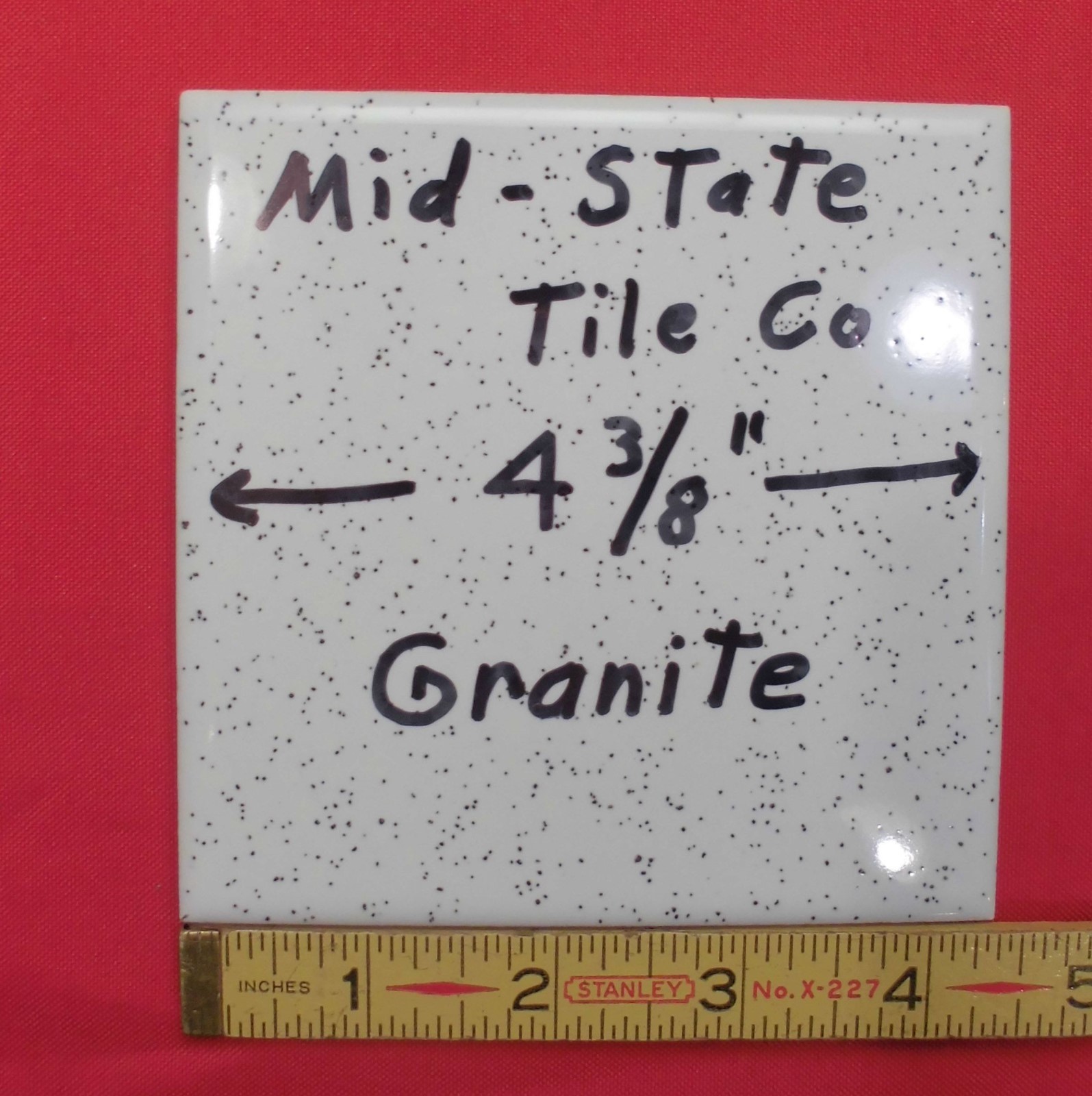 1 pc. White with dark specks…Glossy Ceramic Tile by Mid-State Co. 4-3/8″ NOS