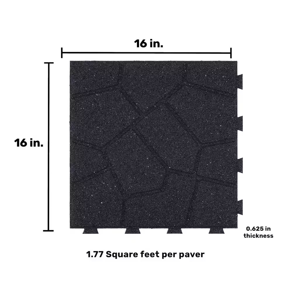 16 In. X 16 In. X 5/8 In. Black Stone Smartloc Rubber Paver (9-Pack)