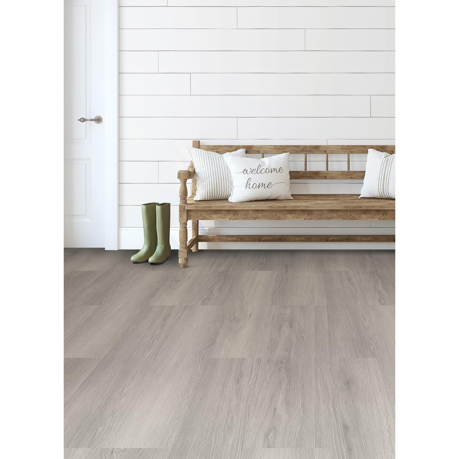 FloorPops FPW6159 Light Grey Peel & Stick Wood Floor Planks 36×6-in 7 Tile Pack
