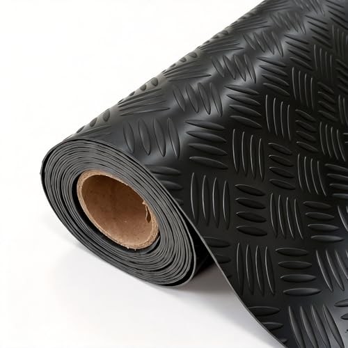 Garage Floor Mat, 2mm Thickened Ribbed PVC 4×10 FT Black(4-Tier Diamond)