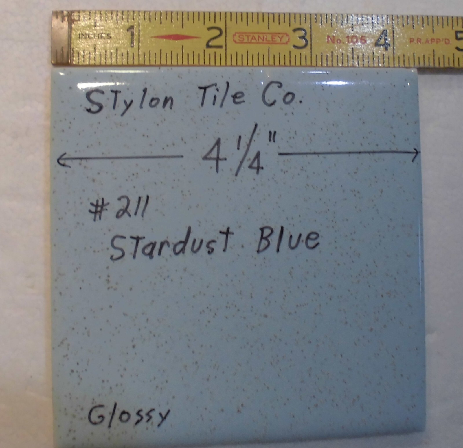 1 pc. Stardust Blue: 4-1/4″ Glossy Speckled Ceramic Tile by Stylon, Clean, Used